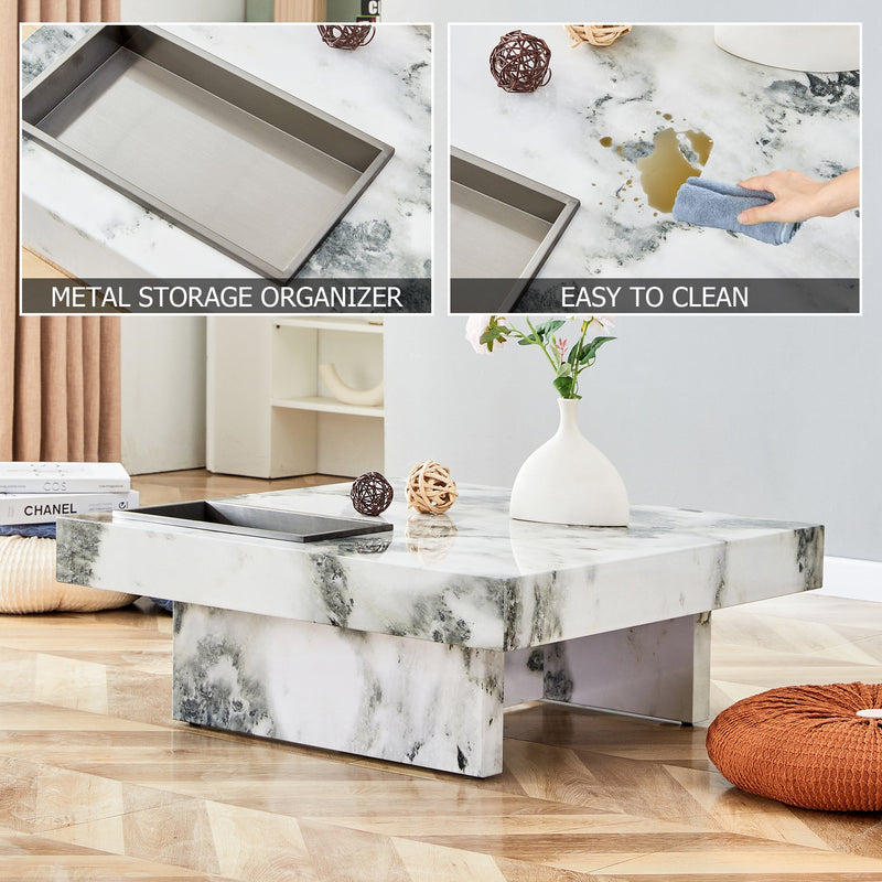 A modern and practical coffee table, black and white in imitation marble pattern, made of MDF material. The fusion of elegance and natural fashion 31.4"x 31.4"x 12 "