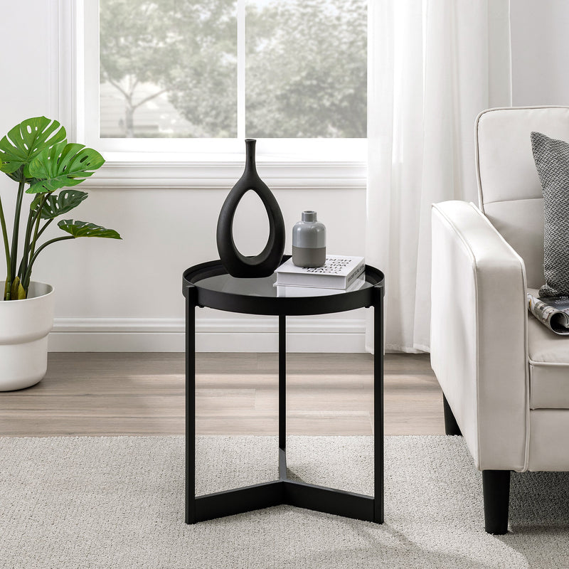 Modern Glass and Metal Round Side Table