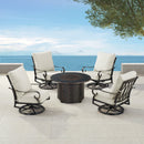 Black Aluminum Fire Table Set with Four Club Chairs