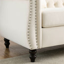 80" Chesterfield Sofa Beige Velvet for Living Room, 3 Seater Sofa Tufted Couch with Rolled Arms and Nailhead for Living Room, Bedroom, Office, Apartment, two pillows