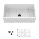 Sink - Apron-Front Reversible Single Bowl Kitchen Sink With Smooth And Ribbed Finishes - White by HouseOfZazla