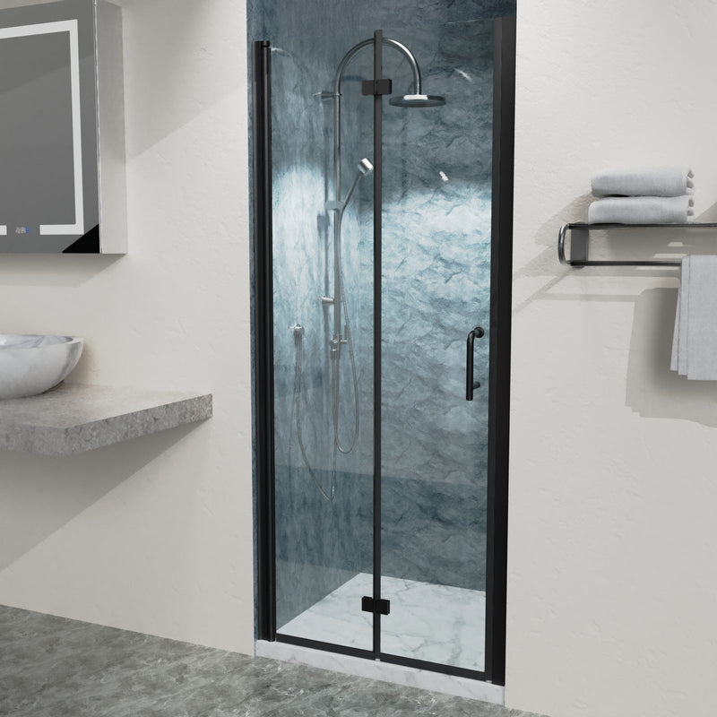 32 to 33-3/8 in. W x 72 in. H Bi-Fold Semi-Frameless Shower Doors in Matte Black with Clear Glass