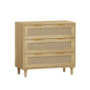 3-Drawers Rattan Storage Cabinet Rattan Drawer (Set of 2),for Bedroom,Living Room,Dining Room,Hallways,Oak