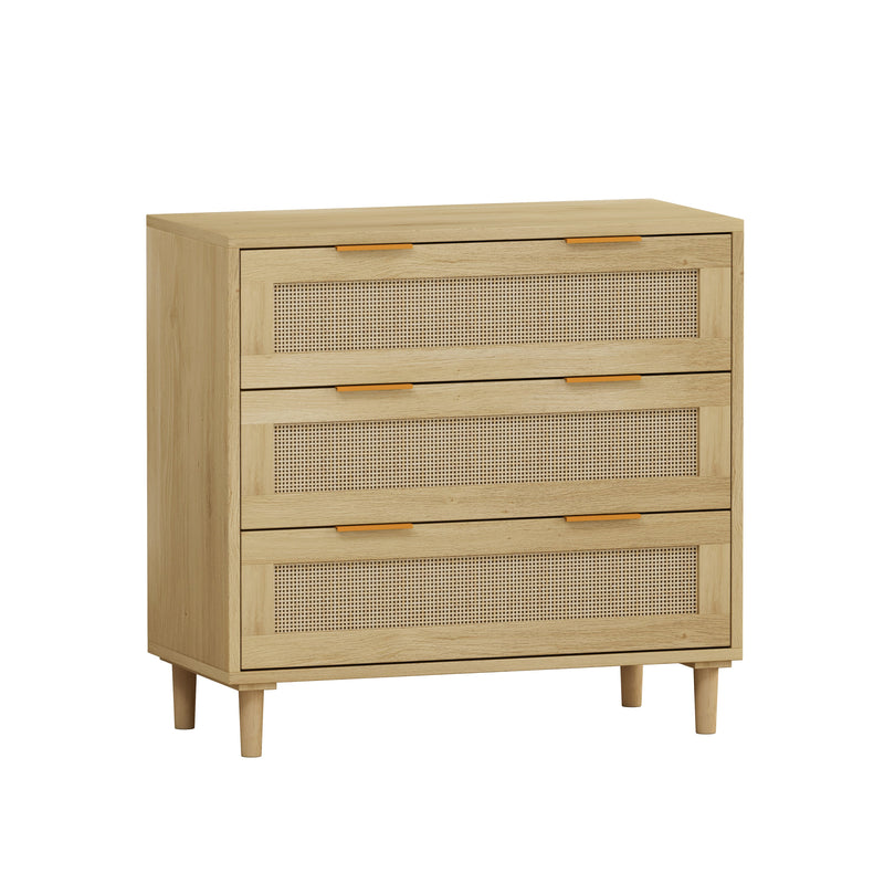 3-Drawers Rattan Storage Cabinet Rattan Drawer (Set of 2),for Bedroom,Living Room,Dining Room,Hallways,Oak