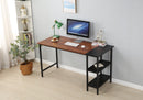 55-inch oversized computer desk, small study desk with wooden storage shelf, 2-layer industrial modern laptop desk with splicing board, (black and Rustic Brown)