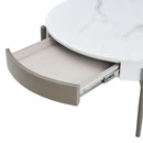 Modern Round Coffee Table With Storage Drawers Handcrafted Ceramic Inlay Tabletop 2 Tone Wood Legs Scandinavian Living Room Center Table - White / Gray by HouseOfZazla