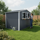 6x9 FT Outdoor Metal Storage Shed with Window & Flower Rack by HouseOfZazla