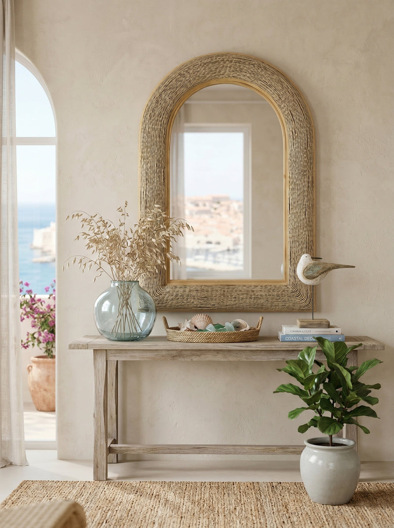 24.2"x36" Woven Texture Decorative Arched Mirror, photo 9 of 10