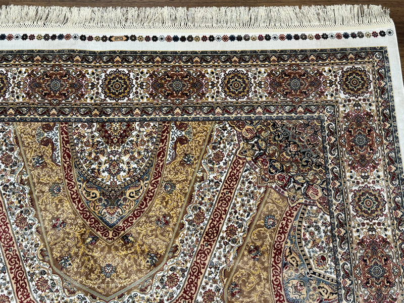 Turkish Silk Rug 5 x 7.6, Dome Design, Bamboo Silk, New