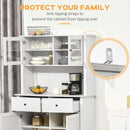 Homcom - 63.5" Kitchen Buffet With Hutch, Pantry Storage Cabinet With 4 Shelves, Drawers, Framed Glass Doors, Open Microwave Countertop - Antique White by HouseOfZazla