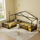 L-Shaped Montessori Bed For 2 Kids With Partitioned Fence by HouseOfZazla