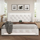 Wingback Upholstered Bed Frame With LED Lights, Charging Station