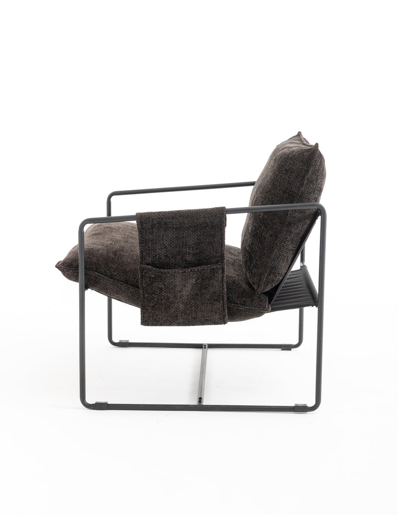 2 Sets 1 Case, Upholstered hanging armchair with arm pocket metal frame, crushed foam cushions and skin-friendly braid for living room and bedroom. Dark Gray