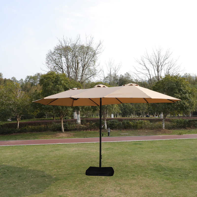 15x9ft Large Double-Sided Rectangular Outdoor Twin Patio Market Umbrella with light and base- taupe