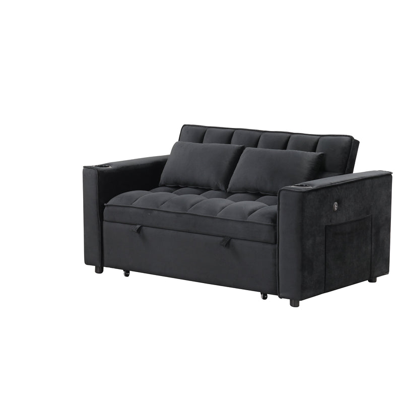 55.3" 4-1 Multi-functional Sofa Bed with Cup Holder and USB Port for Living Room or Apartments Black