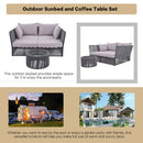 2-Piece Outdoor Sunbed and Coffee Table Set, Patio Double Chaise Lounger Loveseat Daybed with Clear Tempered Glass Table for the patio, poolside (Grey Cushion + Dark Grey Rope)