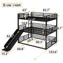 Queen Over Queen Over Queen Bunk Bed with Slide