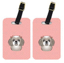 Checkerboard Pink Gray Silver Shih Tzu Luggage Tag