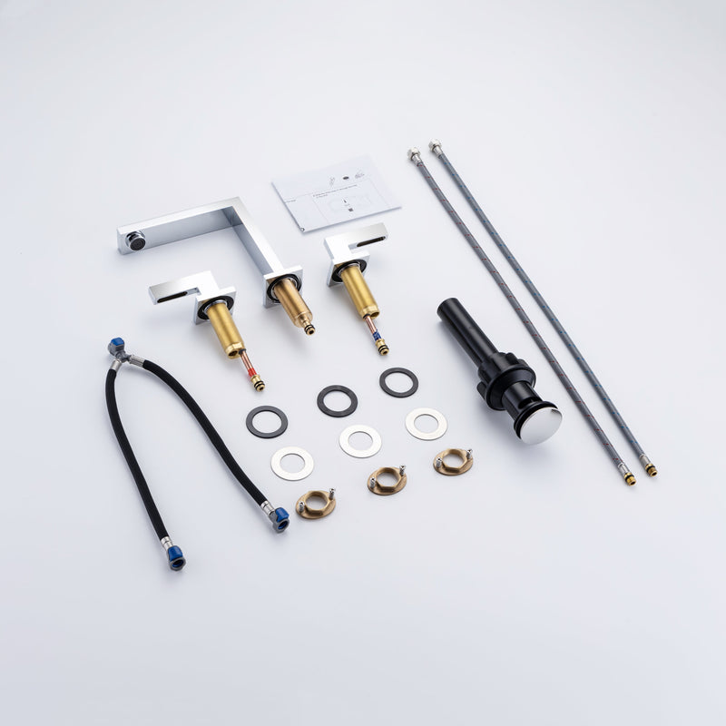 8 inch Widespread Bathroom Faucet Matte Black Bathroom Faucets for Sink 3 Hole Brass 2 Handle Lavatory Square Faucet Modern rv Bathroom Faucets