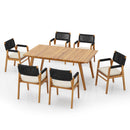 Outdoor 7 Pieces Patio Slat Design Acacia Upholstered Dining Set by HouseOfZazla