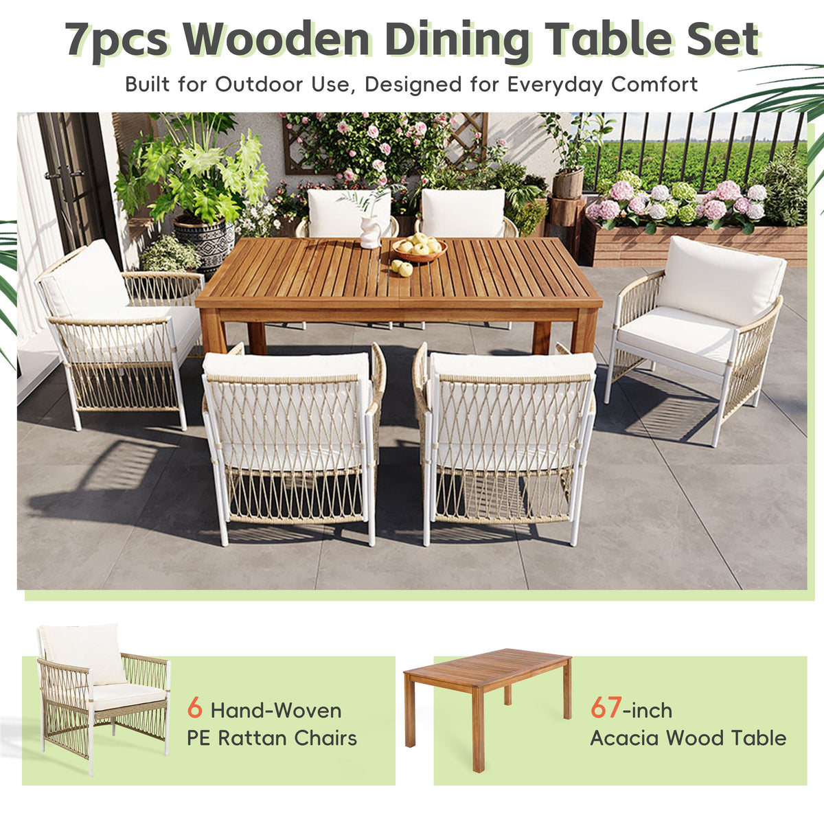 TOPMAX Patio 7pcs Wooden Dining Table Set, photo 8 of 10