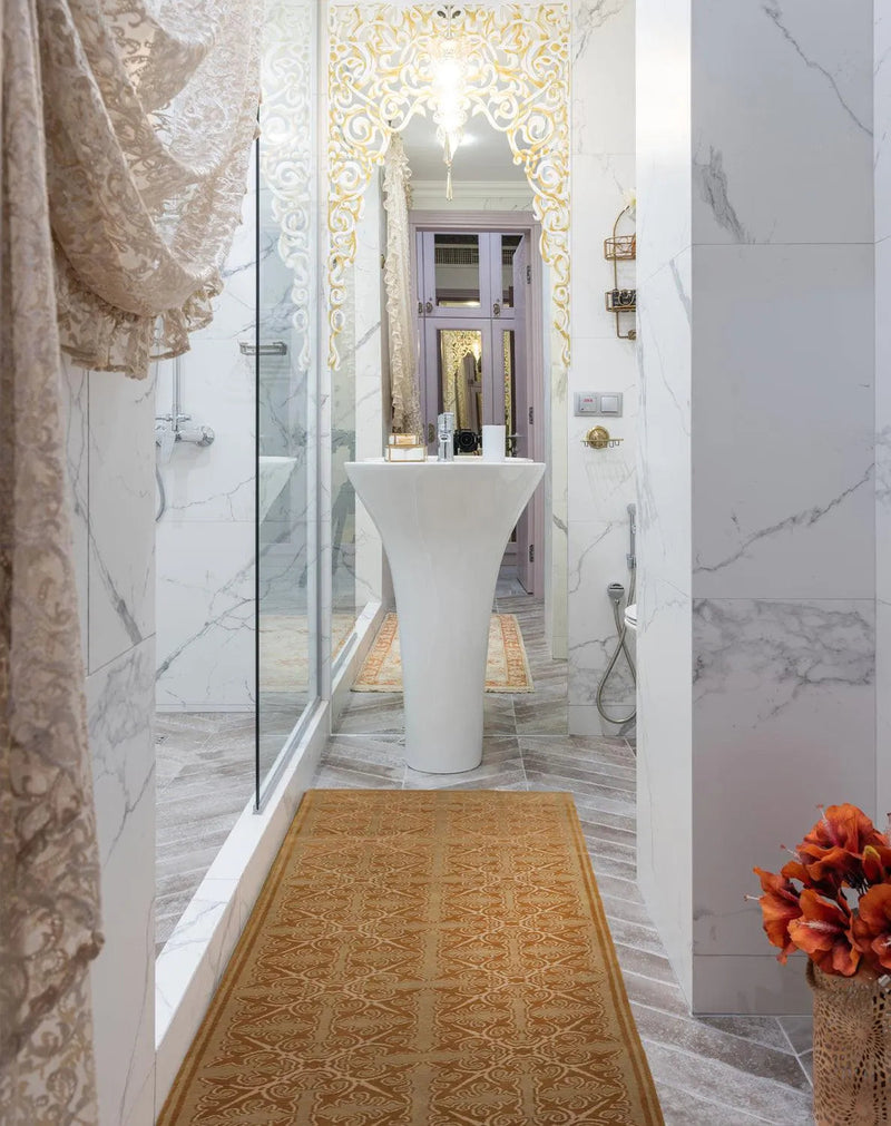 3’1” x 12’ Lapchi Runner Hand Knotted Mandala Tiles Wool Tibetan Area Rug Moss