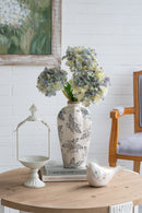 8.1x8.1x13.6' White Ceramic Accent Vase with Gray Floral Design by HouseOfZazla