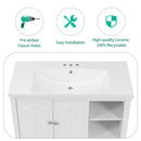 36" Bathroom Vanity with Ceramic Basin, Bathroom Storage Cabinet with Two Doors and Drawers, Solid Frame, Metal Handles, White