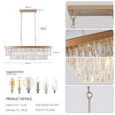Rectangular Crystal Chandelier Adjustable Gold Iron Ceiling Light