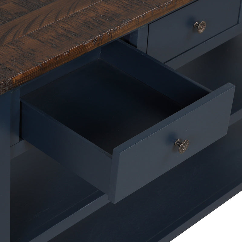 48" Solid Pine Wood Top Console Table, Modern Entryway Sofa Side Table with 3 Storage Drawers and 2 Shelves. Easy to Assemble (Blue)