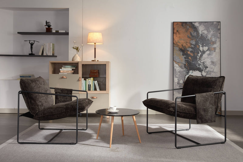 2 Sets 1 Case, Upholstered hanging armchair with arm pocket metal frame, crushed foam cushions and skin-friendly braid for living room and bedroom. Dark Gray