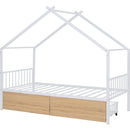 Twin Size Metal House Bed with Two Drawers, White
