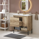 Bathroom Vanity Cabinet With Sink, Sliding Drawer, Soft Closing Door, Open Shelf - Natural Wood by HouseOfZazla