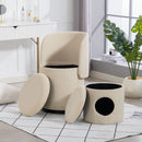 Barrel Chair, Built In Storage, 360° Swivel - Beige by HouseOfZazla