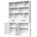 Bookcase Tall With 2 Doors & 2 Drawers, Fixed Open Shelves - White by HouseOfZazla