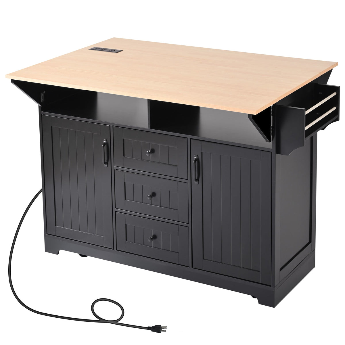 K&K 55.7'' Large Kitchen Island with 2 Drop Leaf, photo 4 of 10