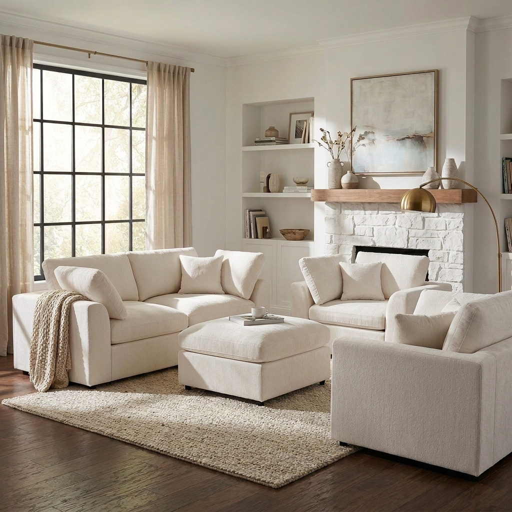 U-Style 4-Piece Sofa Set, 2 Accent Chairs + Loveseat + Movable Ottoman, photo 2 of 10