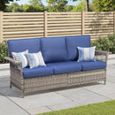76.7" Wide Outdoor Wicker Patio Sofa with Armrests