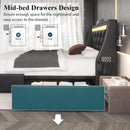 Wingback Upholstered Bed Frame With LED Lights, Charging Station