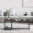 47.2" W x 25.6"D x 17.7" H Modern Industrial Style Rectangular Wood Grain Top Coffee Table with Metal Frame - Walnut & Black