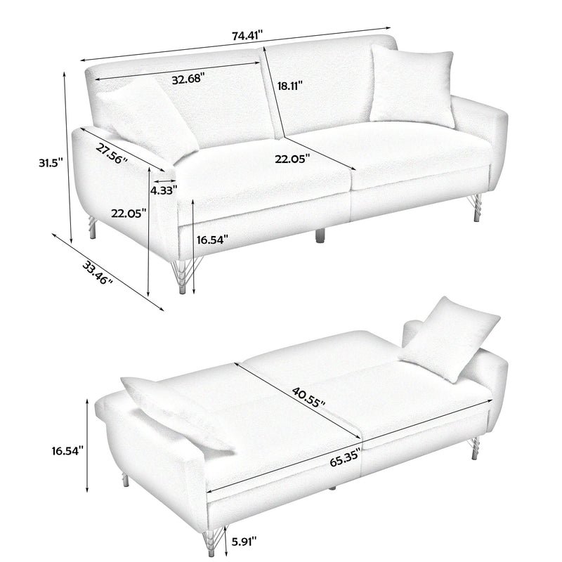 74.41 inch Teddy Velvet sofa bed with Separate adjustment backrest and Storage Function