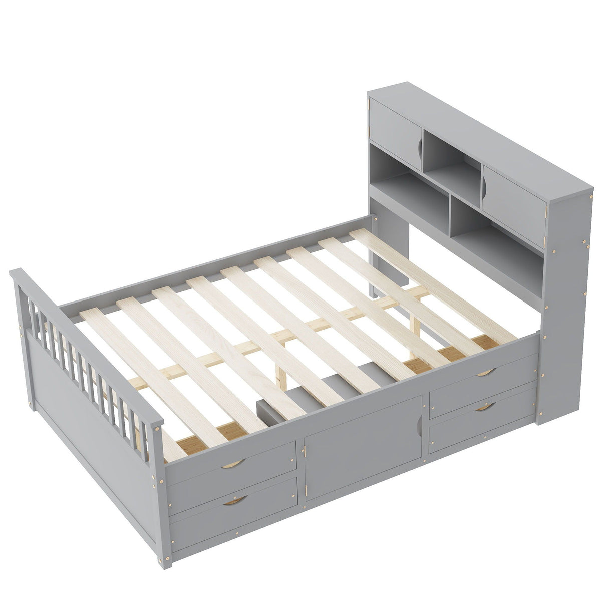 Captain Platform Bed Frame With Bookcase Headboard, 4 Drawers, Storage Shelves, photo 23 of 24