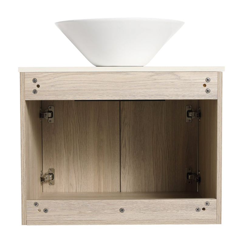 24" Modern Design Float Bathroom Vanity With Ceramic Basin Set, Wall Mounted White Oak Vanity With Soft Close Door, KD-PackingD-Packing Pieces