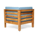Oana Outdoor Wooden Sectional Set With Cushions, Blue by HouseOfZazla