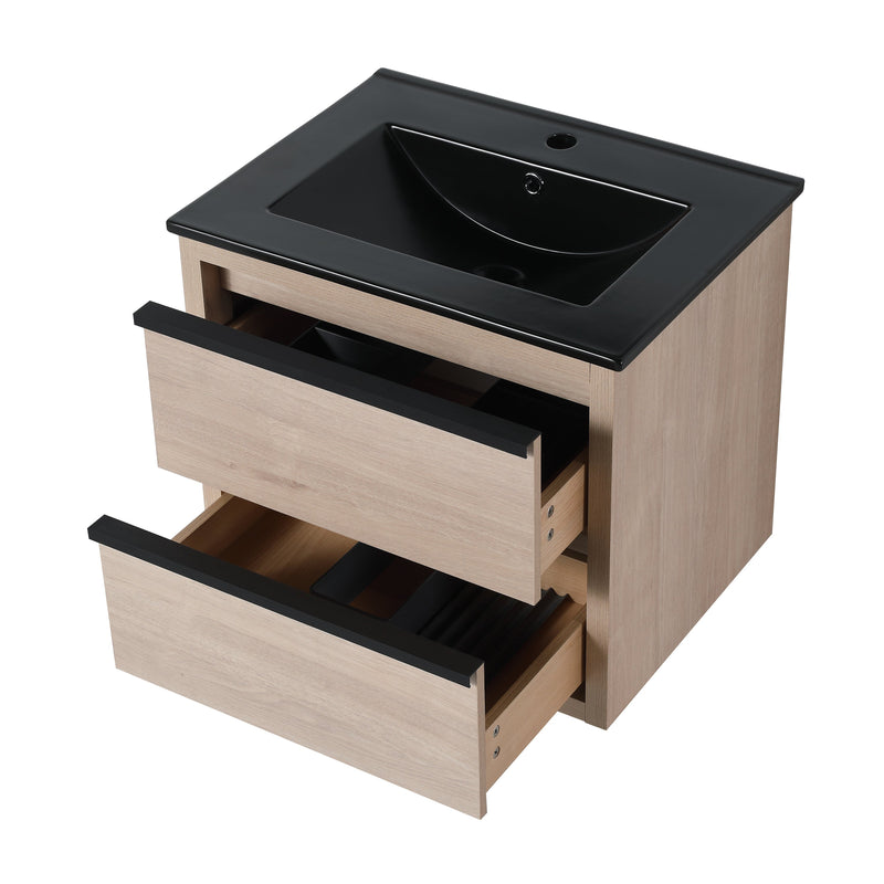 24" Bathroom Vanity, With Black Ceramic Sink And 2 Soft Close Drawers (BLO-G-BL9060BK)W1286S