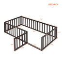 Twin Size Floor Bed Frame With Fence And Door - Walnut by HouseOfZazla