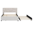Upholstered Platform Bed With Brick Pattern Headboard And Twin Long Size Trundle by HouseOfZazla