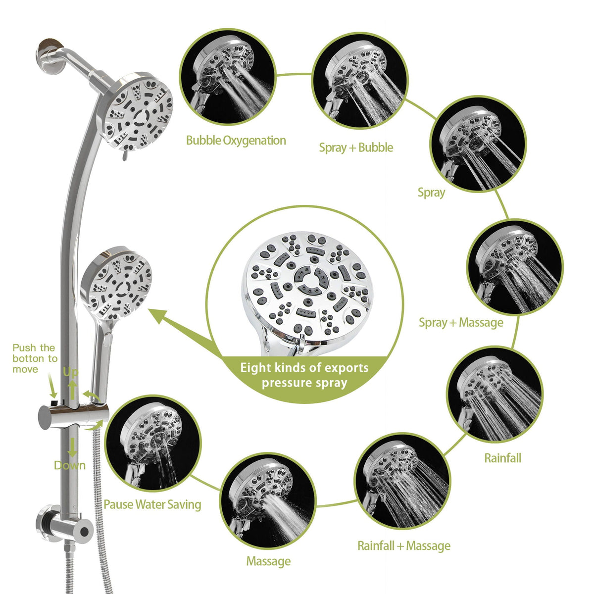 Multi Function Dual Shower Head System With 4.7" Rain Showerhead, 8 Function Hand Shower, Adjustable Slide Bar, photo 25 of 25
