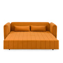 3 in 1 Pull-Out Bed Sleeper, Modern Upholstered 3 Seats Lounge Sofa & Couches with Rolled Arms Decorated with Copper Nails, Convertible Futon 3 Seats Sofabed with Two Drawers and Two Pillows