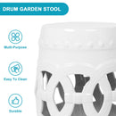 Elegant Glazed Ceramic Drum Stool Indoor / Outdoor Side Table Accent Garden Stool - White by Unique Piece Furniture